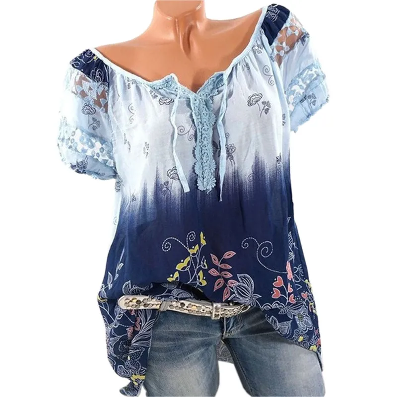 Модная женская блузка размера плюс 5XL летние топы новая свободная с цветочным