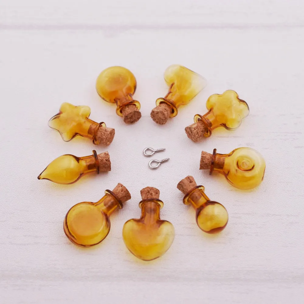 10 шт. коричневый цвет мини стеклянная бутылка кулон с духи пробкой сосуд для