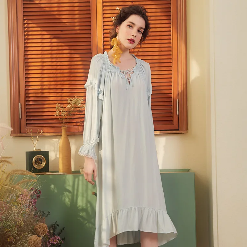 Женская хлопковая длинная ночная рубашка винтажная кружевная для милой