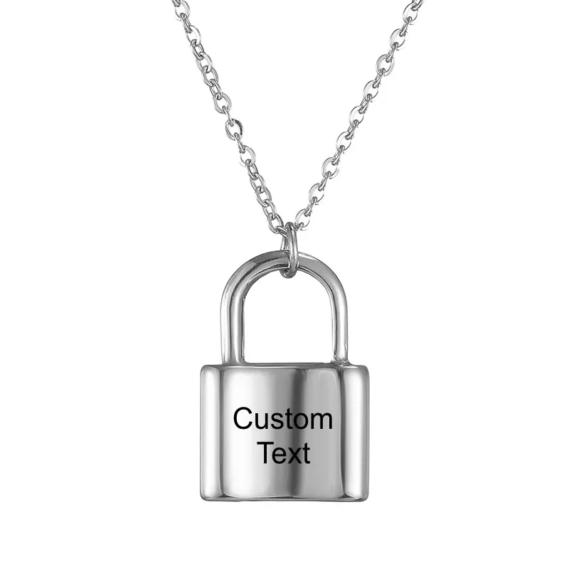 Custom Silver Ожерелье с квадратным замком для женщин, подарки для пары, нержавеющая сталь, золото, серебро, цепочка, колье, мужские подвески на шею - Окраска металла: Custom Silver