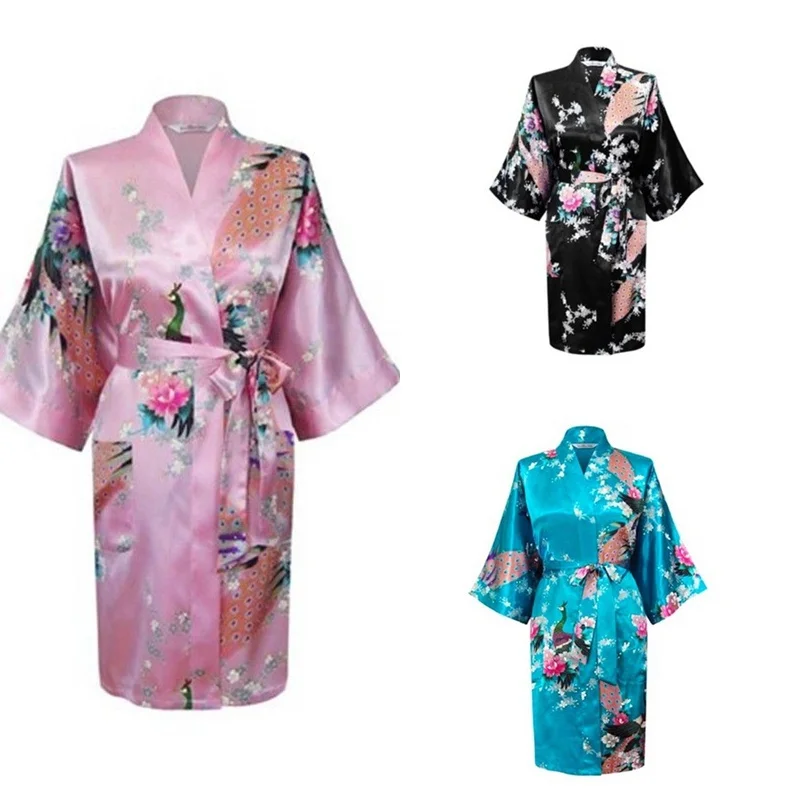 RB014 новый летний стиль китайский женский шелковый халат из искусственного шелка