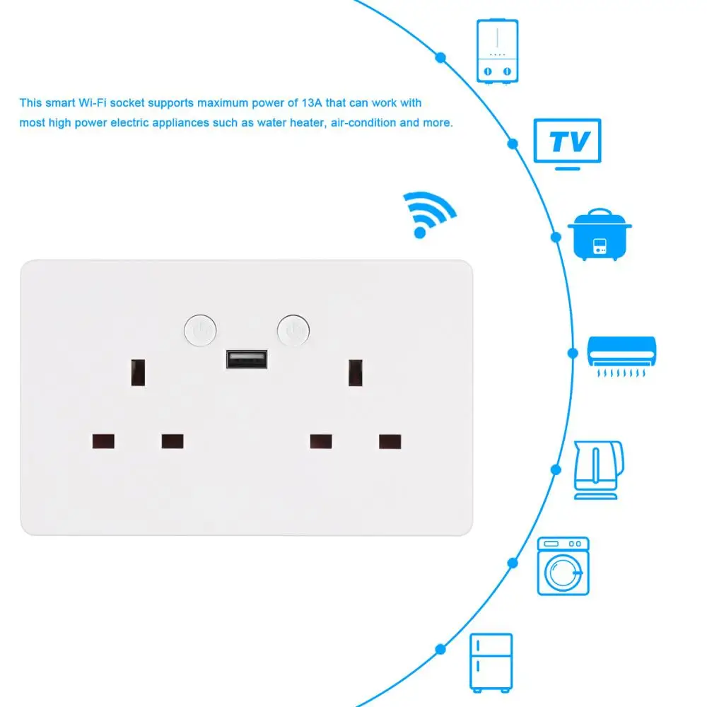Двойной 2 USB порт 10A настенная розетка панель вилка US UK Smartlife телефон пульт