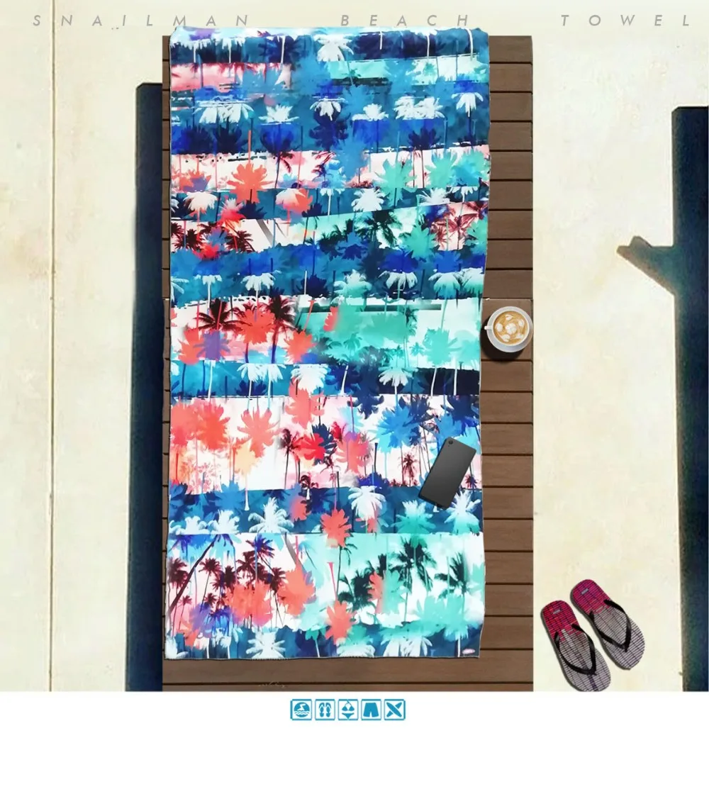 Компактное полотенце для пляжа путешествий из микрофибры банное парео с принтом