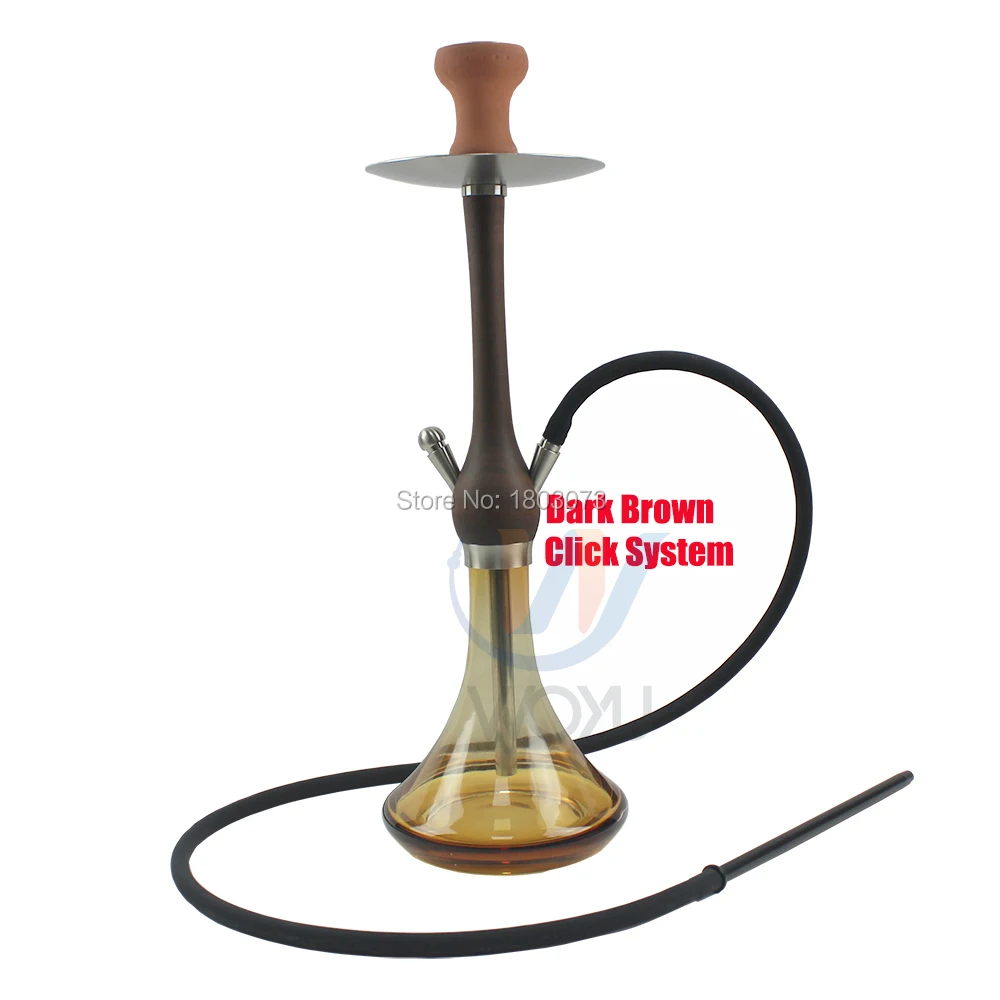 Brown wood hookah yellow glass bottle wood kkah hookah personal use or barware