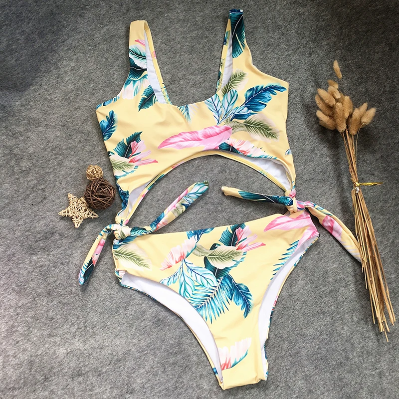 Цветочный жилет стринги Танкини с узлом комплект бикини соблазнительный Цельный