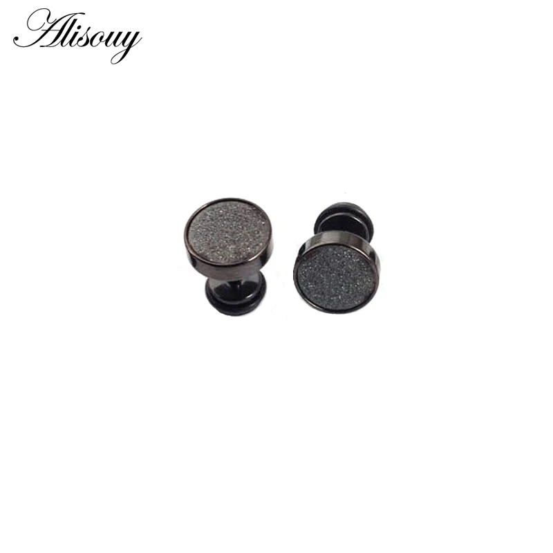D Black Black Alisouy модные Для мужчин черный серебристый 316L Нержавеющая сталь серьги штифты серьги 6/8/10 мм штанга гантельного типа в стиле готик-панк, пирсинг, ювелирные изделия для Для мужчин - Окраска металла: D Black Black