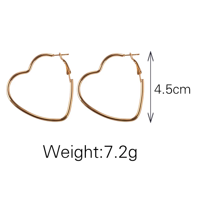 

Simple Style Golden Silver Plated Metallic Heart OL Big Hoop Earrings for Women
