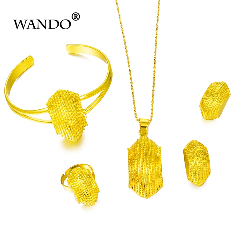 24K Jewelry Sets Gold Color Big Size Ethiopian Black Rope Pendant Wedding Africa Bride Gift WS50 | Украшения и аксессуары