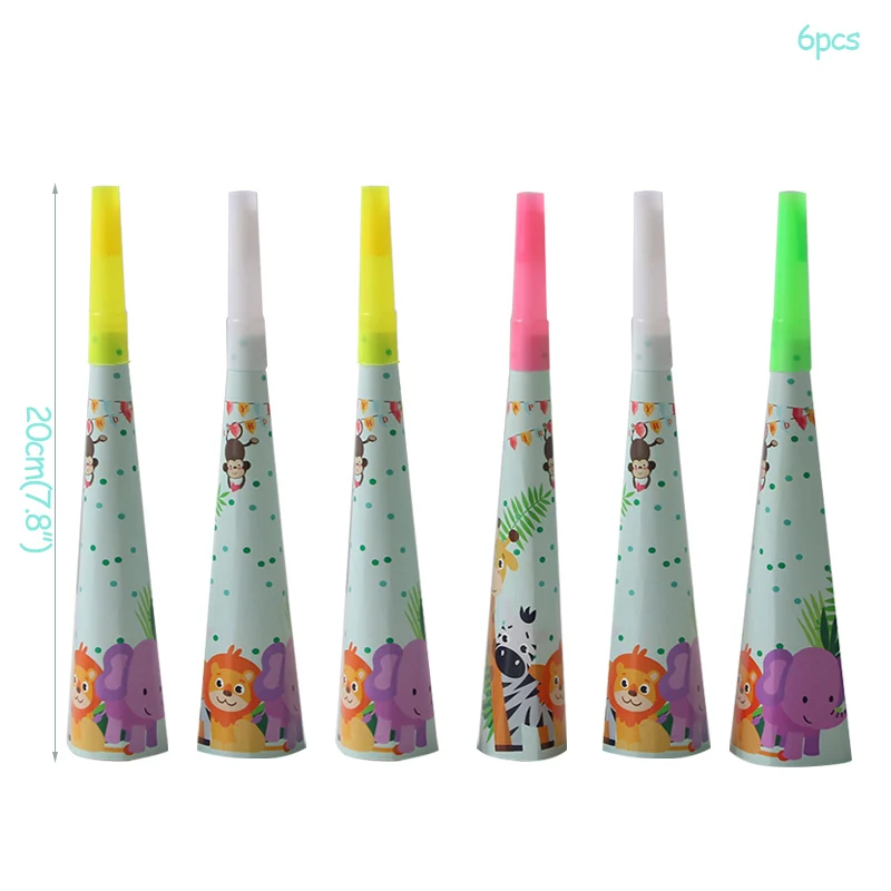 6pcs horn Вечерние украшения с днем рождения в джунглях, животные, день рождения, сафари, вечерние принадлежности, детский душ, одноразовая посуда, декор для стола - Цвет: 6pcs horn