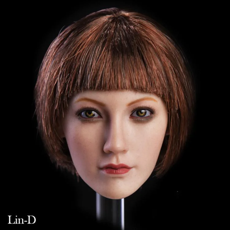 1:6 женская голова Резная Голова Lin с коричневыми глазами Короткие/длинные волосы