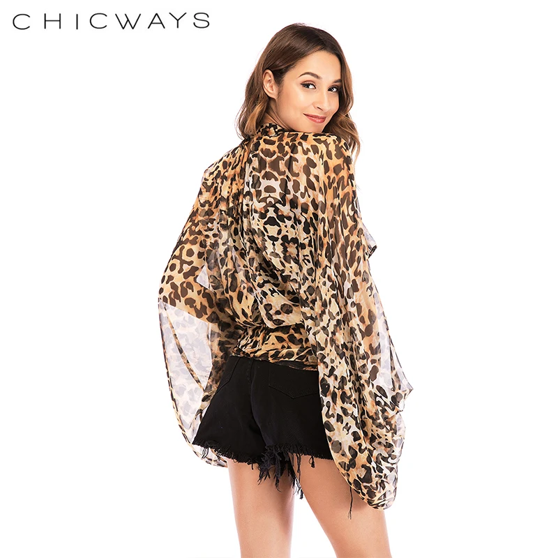 Chicways длинные Фонари рукавом Sheer Кружевной Топ Для женщин Рубашка Назад Открыть