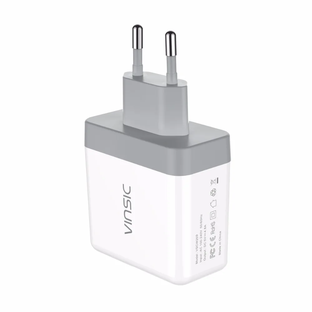 Vinsic Dual USB зарядное устройство для телефона 5 В/4.8A настенное портативное умное iphone 8