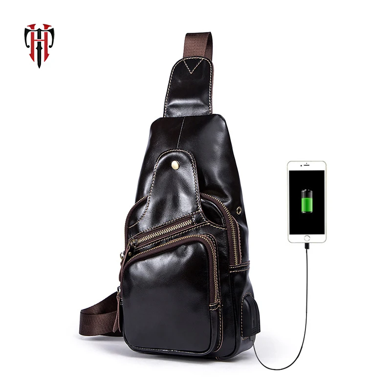 Мужские сумки из 100% натуральной кожи TIANHOO нагрудная сумка для смартфона с usb