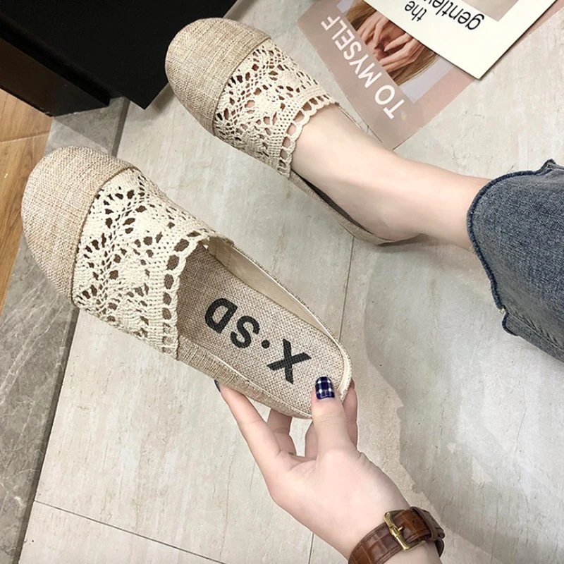 Женская обувь на плоской подошве женская повседневная из пеньковой ткани