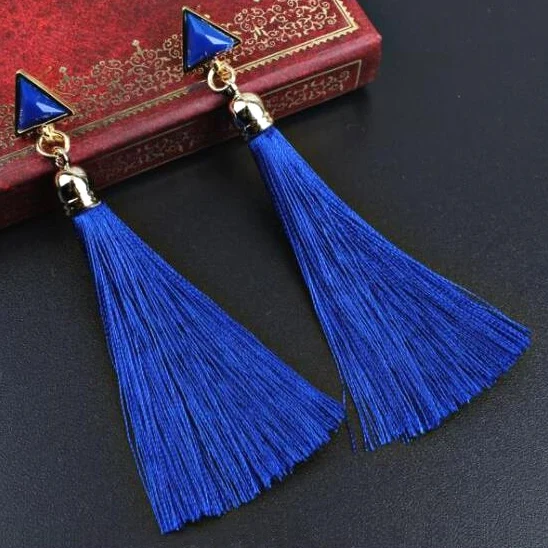 Модные Этнические длинные висячие серьги с кисточками и треугольниками для