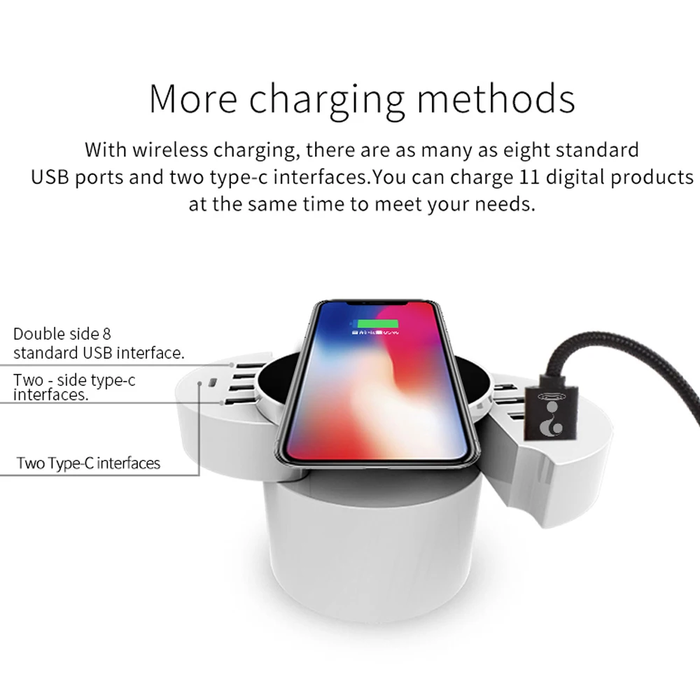 Беспроводное зарядное устройство Qi + универсальное с 8 USB-портами умная
