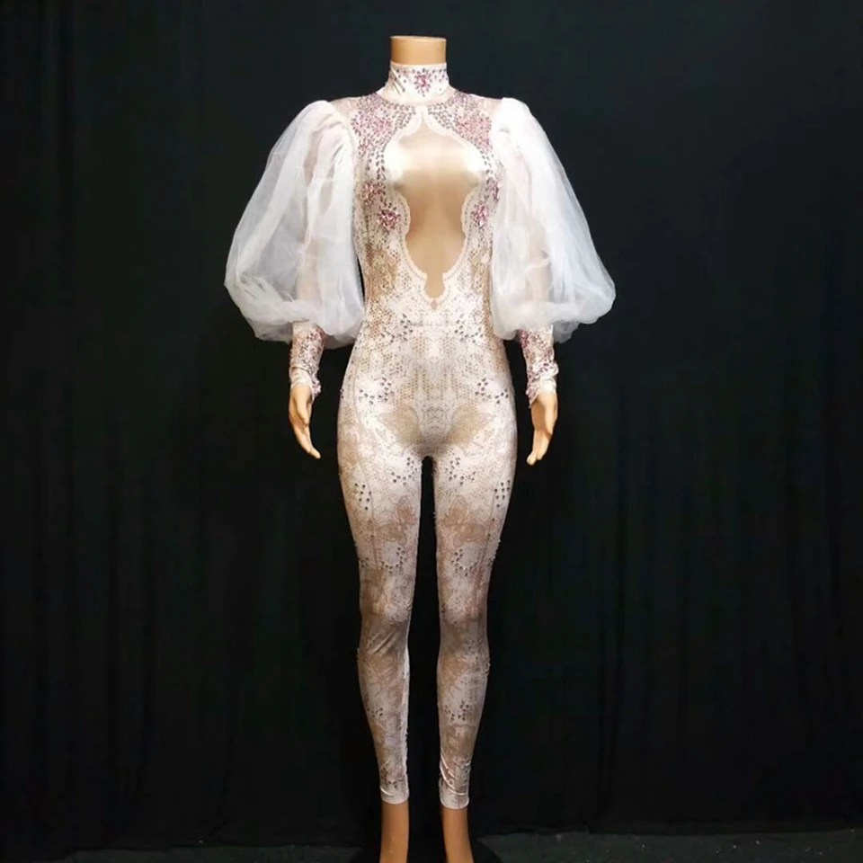 Женский комбинезон с кружевными рукавами и стразами сексуальные леггинсы