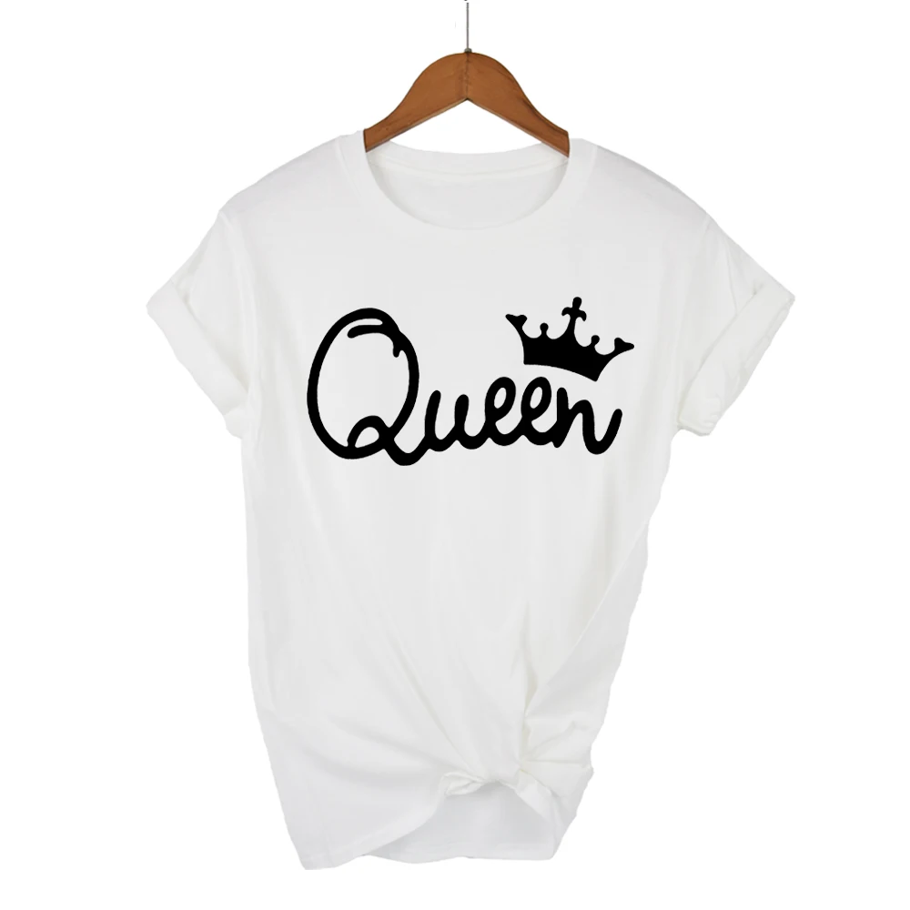 Женская футболка Queen Couples летняя с принтом короны Повседневная круглым вырезом