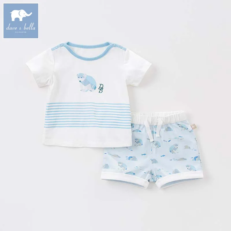 Dave bella summer baby clothing sets boys bear printing clothes children t shirt+shorts 2 pcs toddler outfit DBF7291 | Детская одежда и