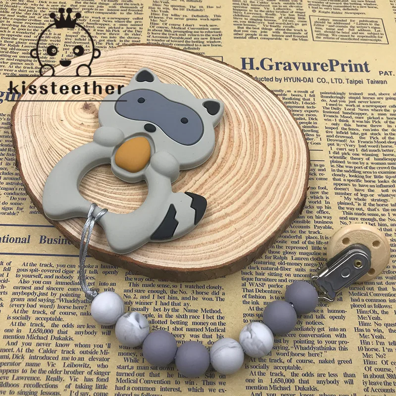 Прорезыватель для зубов силиконовый держатель с зажимом Мишки и соски модных