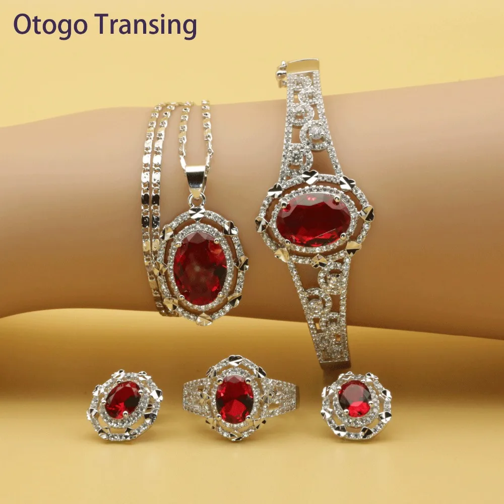 Otogo Transing 2019 набор ювелирных изделий с круглым красным кубическим цирконием