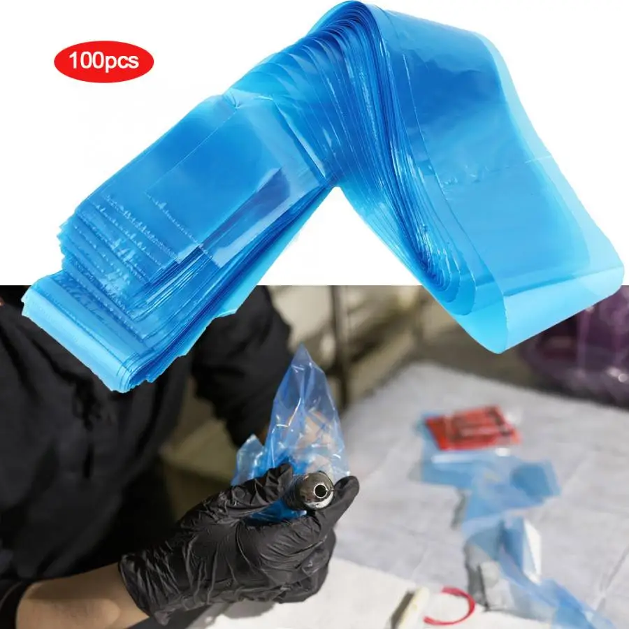 100 _ одноразовые мешки для тату машинки с зажимом синие пластиковые гигиенические