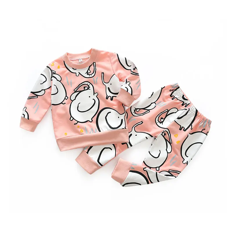 baby clothes 2018 newborn boys girls cotton set cartoon print pullover+trousers kids clothing sets casual style tracksuit | Детская