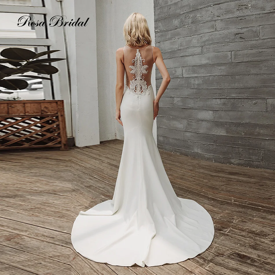 Свадебное платье Русалка с вышивкой воротником лодочкой без рукавов|Свадебные