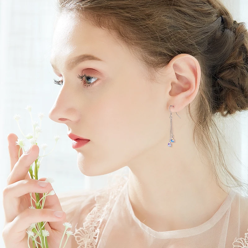CDE 925 пробы серебряные женские серьги, украшенные кристаллами от Swarovski, квадратные геометрические висячие серьги, ювелирные изделия из стерлингового серебра