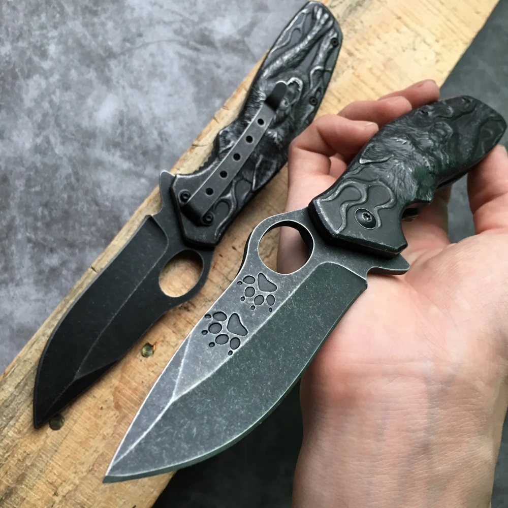 Высокое качество 3D Волк король резной Stonewash Тактический нож выживания кемпинг охотничьи ножи Открытый складной карманный нож s