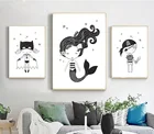 Без рамки, скандинавский постер на холсте и принты, детская комната, черно-белый мультяшный персонаж, живопись, настенное искусство, декоративная картина