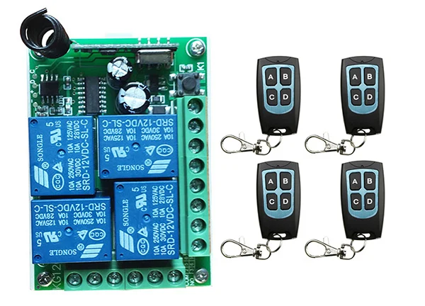 DC 12V 10A 4CH RF беспроводное реле дистанционное управление переключатель 315 MHZ/433 MHZ