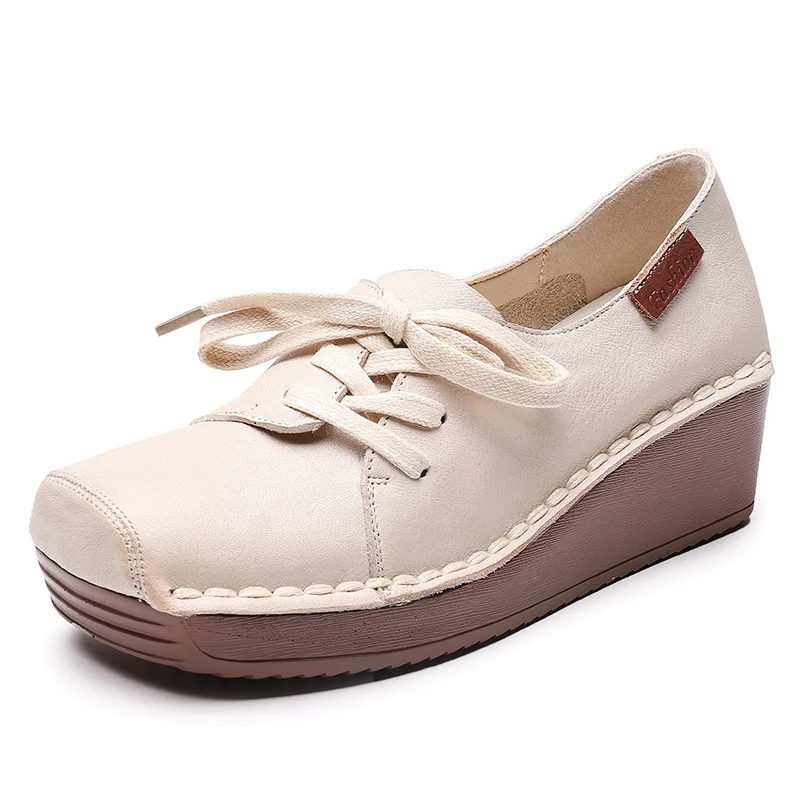 Женская повседневная обувь на толстой подошве в стиле ретро удобная кожаная