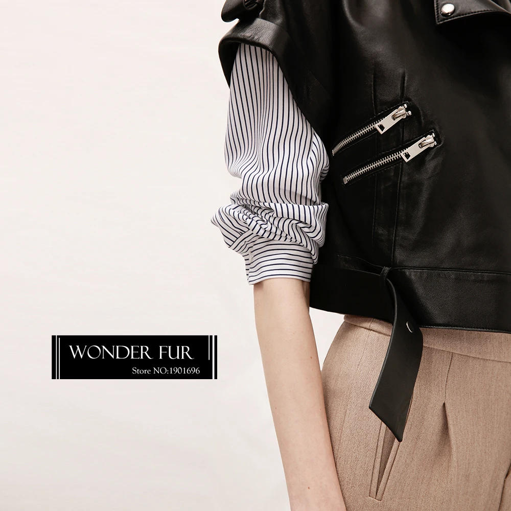 Женский современный стильный кожаный жилет наивысшего качества из овчины с