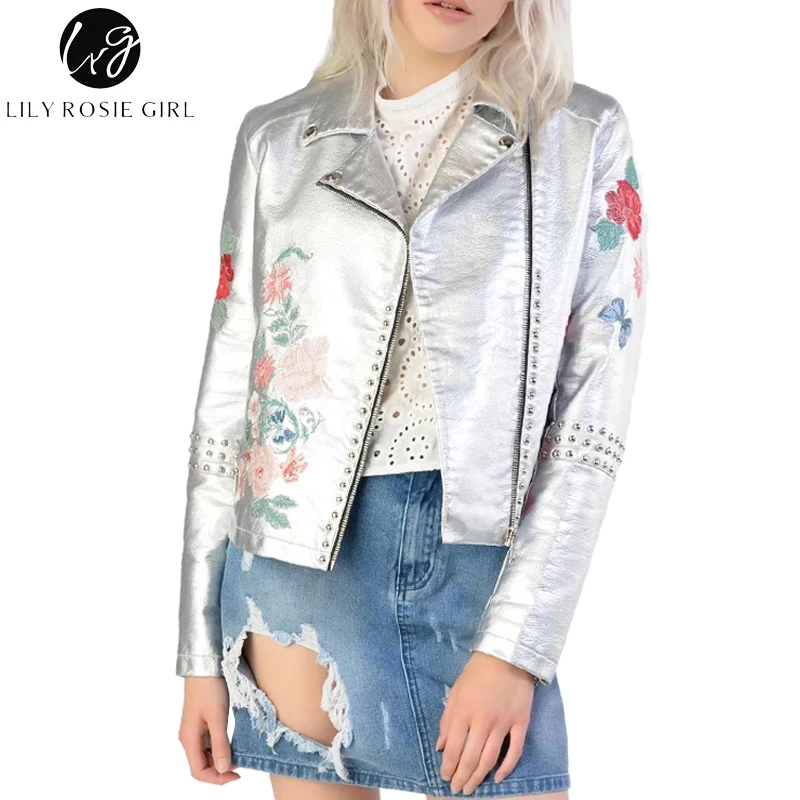 Лили Rosie с вышивкой из искусственная ( ый) искусственной кожаные пальто на молнии