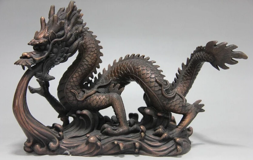 Королевский чистая красная бронза Feng Shui знак Lucky Dog благоприятный Дракон играть