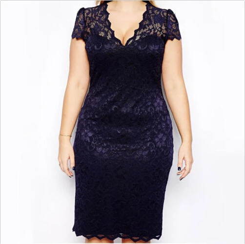 Сексуальное кружевное платье с глубоким v образным вырезом для полных женщин