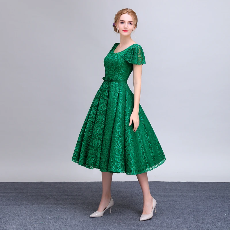 Кружевное вечернее платье длиной до колена 2017 дешевые зеленые Выпускные платья