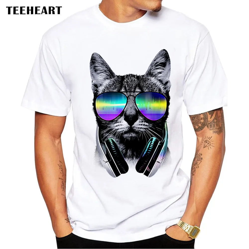 2017 летняя крутая футболка для любителей музыки с котом мужские Забавные футболки