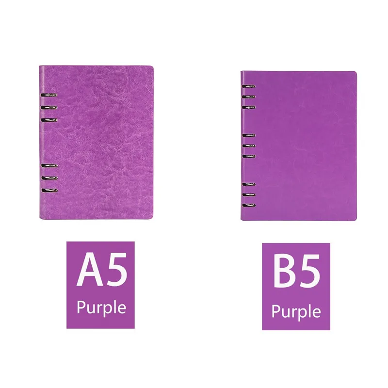 Purple A6/A5/B5/A4 спиральный блокнот 6 колец кожаный жесткий чехол свободный лист Личный Дневник Журнал деловой планировщик Органайзер - Цвет: Purple