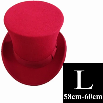 red L 18 см черная красная серая Высокая шерстяная шляпа для мужчин и мужчин Chapeau Fedora Magician фетровые винтажные вечерние шляпы для церкви Размеры s m l xl - Цвет: red L