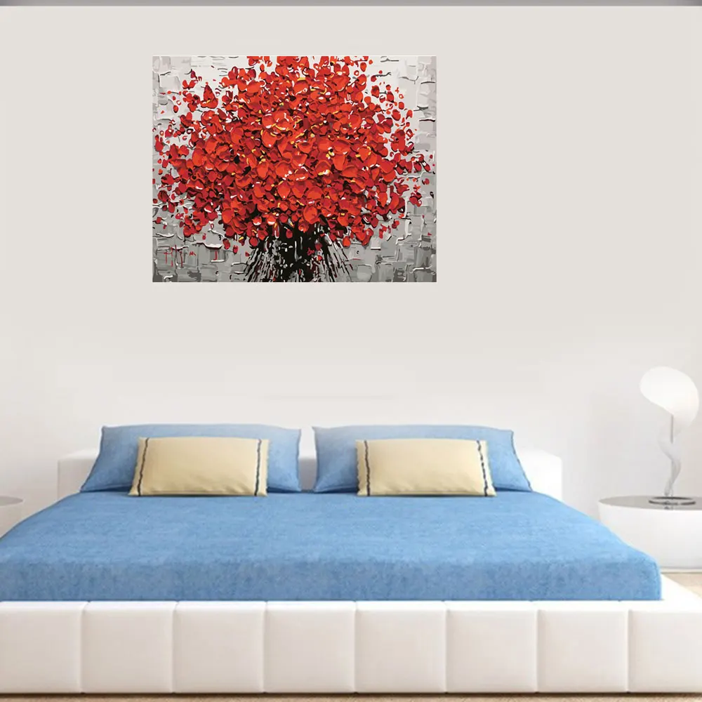 Красный цветок картина DIY по номерам ручная роспись Акриловая настенная живопись
