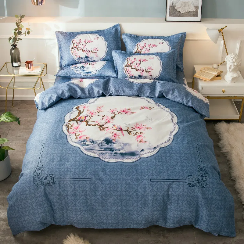

Creative Blue And White Porcelain Flowers Bedding Sets Bed Sheet Duvet Cover Pillowcase Set Bed Geometric Stripe Kids Adult