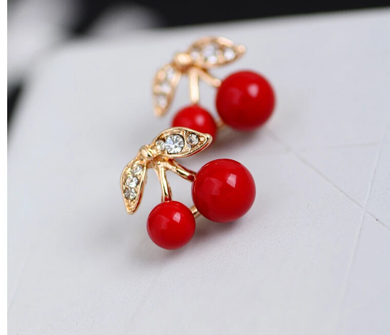 Милые простые серьги-Вишенки EY668 2018 из сплава с кристаллами красными вишенками
