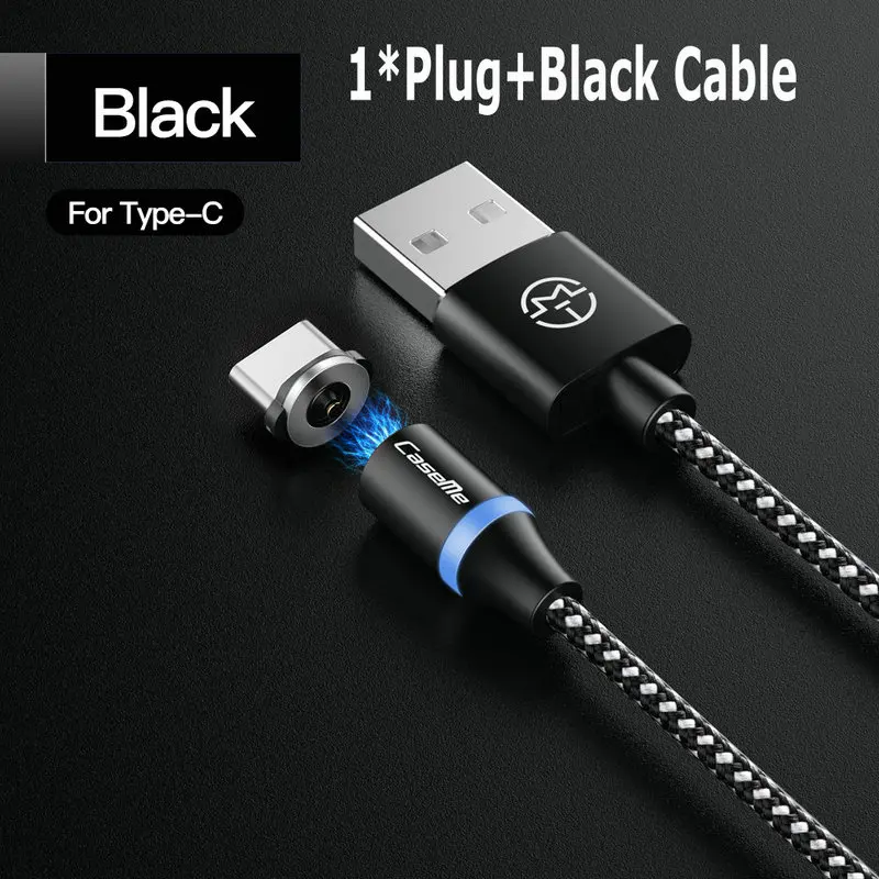 For Type C- Black CaseMe светодиодный кабель с магнитной адсорбцией для кабеля типа C Micro USB для быстрой зарядки 3 в 1 нейлоновый провод съемный магнитный кабель для телефона - Цвет: For Type C- Black