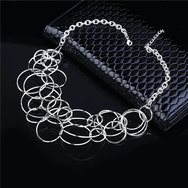 2018 серебряный заявление ожерелья много кругов Подвески на Ожерелья Панк Женщины