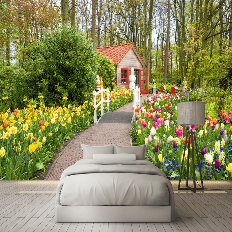 3D обои красивая садовая дорожка пейзаж фото настенные фрески гостиная спальня