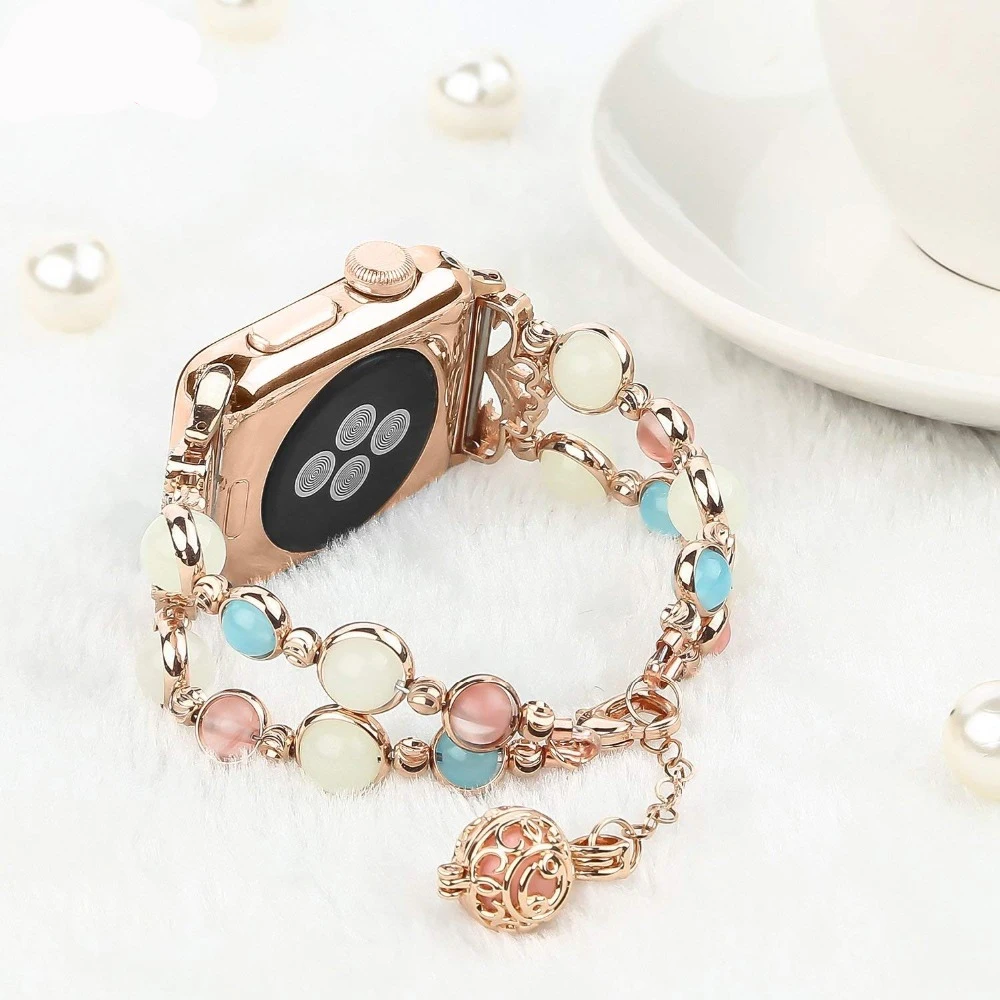 Светящийся Агат для apple Watch band 4 (iwatch 5) 44 мм 40 watch 3 2 1 42 38 Женский жемчужный ремешок
