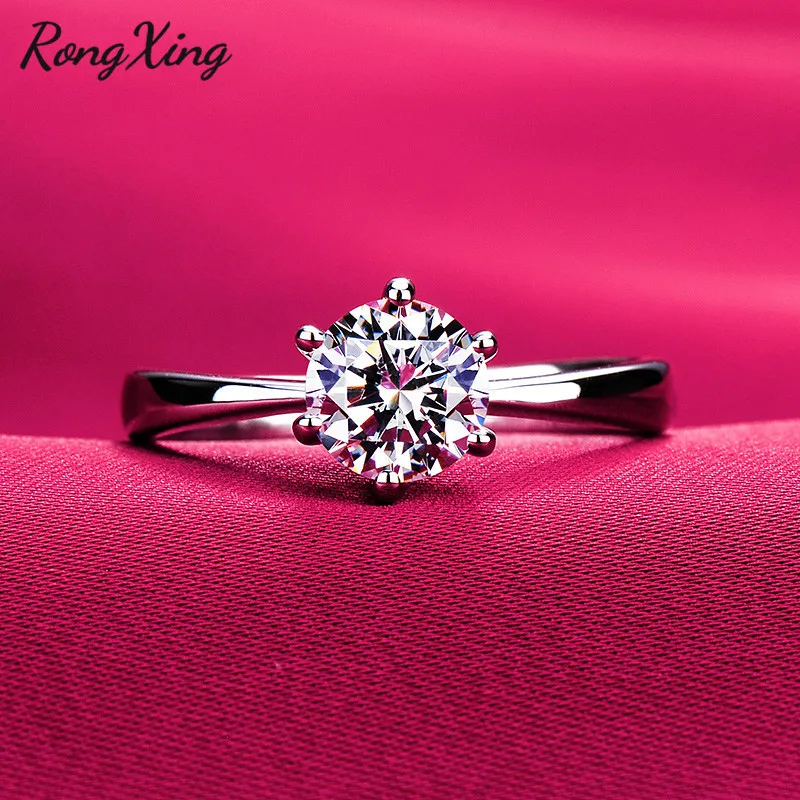 

RongXing Classic Six Claw Round White Zircon Engagement Rings for Women Silver Color CZ Stone Ring Luxury Wedding Jewelry