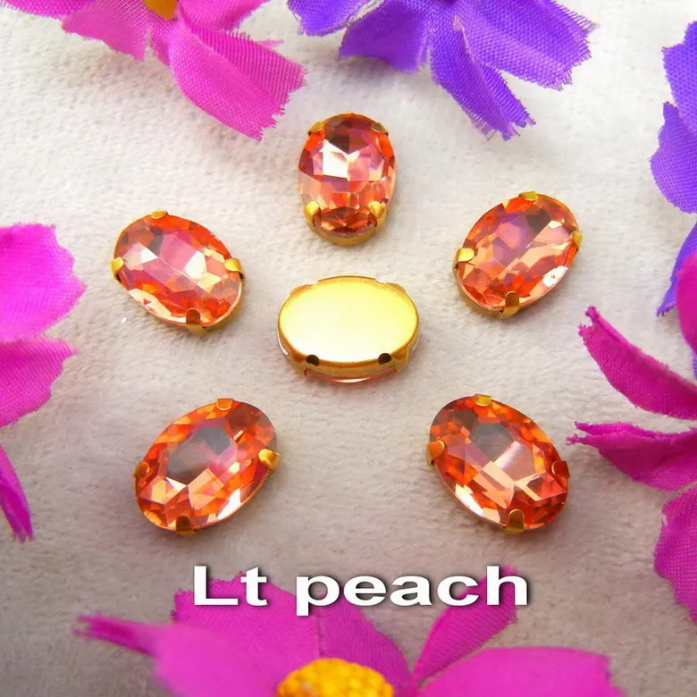 A21 Lt peach Стеклянные кристаллы, золотые коготки, 7 размеров, различные цвета, Микс, овальная форма, пришитые стразы, бусины, одежда, обувь, аксессуары, сделай сам - Цвет: A21 Lt peach